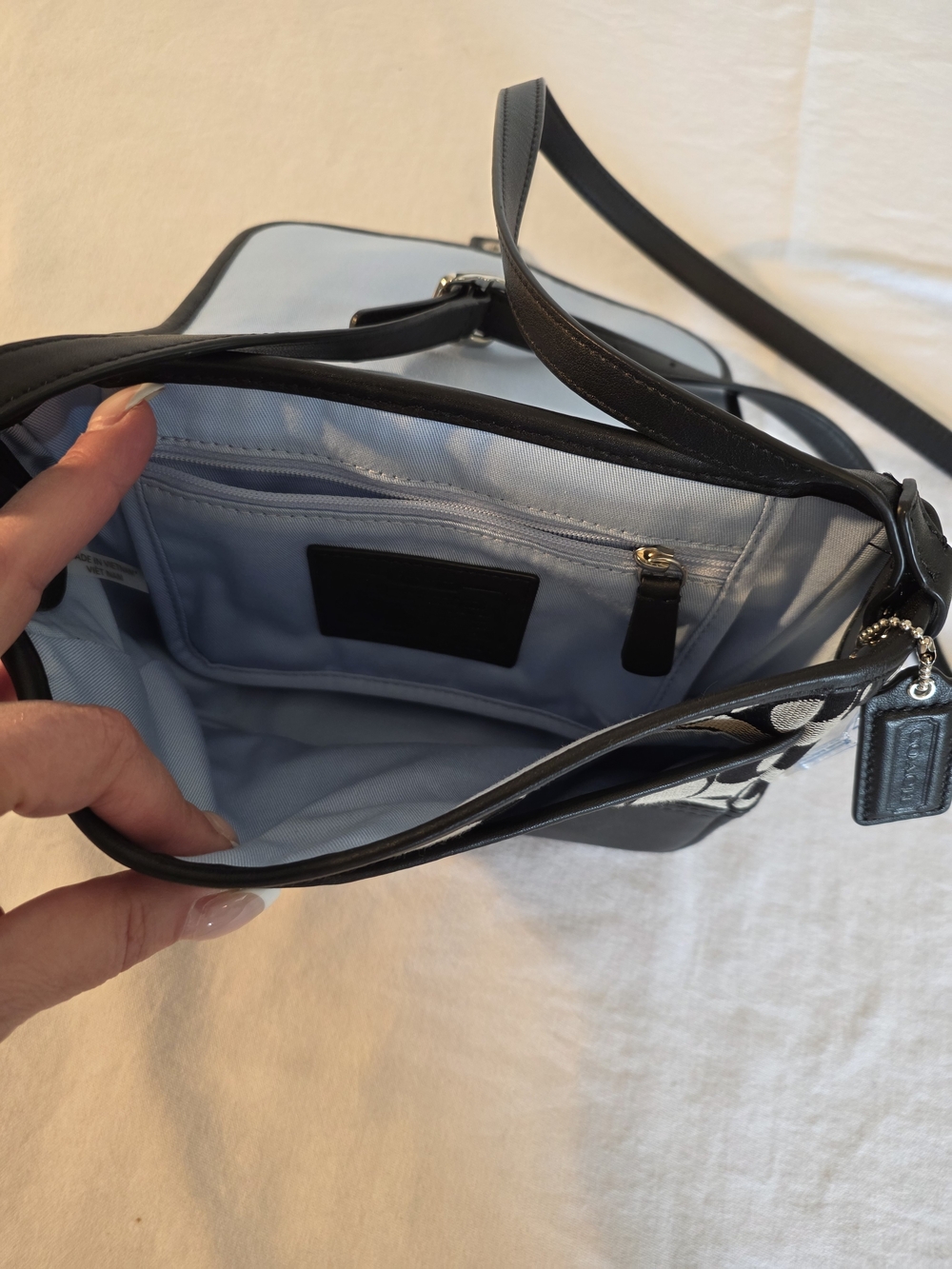Coach Black and Grey Signature Shoulder Bag with Buckle Flap - Picture 7 of 8